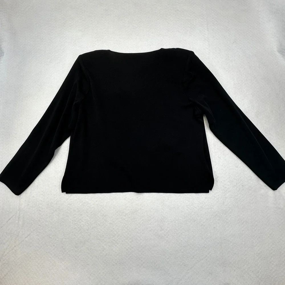 Misook Cardigan‎ Jacket Womens Large Petite Black Floral Embroidered Beaded Knit